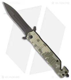 ABKT Stiletto Spring Assisted Knife Green Camo Aluminum (3.5" Black)