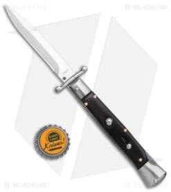 AKC Swinguard 9" Automatic Italian Stiletto Ebony (4" Satin Bayonet) -Knife Promotion Shop AKC Swinguard 9in Ebony Wood Bayo Satin GX 38213 jr bottlecap