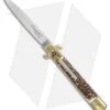 AKC Leverletto 9" Lever Lock Auto Italian Knife Brass/Stag Horn (4" Satin)