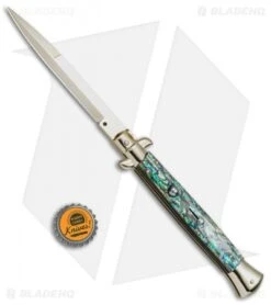 Frank B 11" Italian Stiletto Automatic Knife Abalone Gold (3.8" Gold Bayo) -Knife Promotion Shop Frank B 11in Auto Italian Stiletto Abalone Bayo Gold BHQ 82054 jr bottlecap