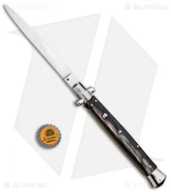 SKM 13" Italian Stiletto Flat Grind Automatic Knife Dark Horn (6" Satin) -Knife Promotion Shop Frank B 13in Stiletto Flat Grind Auto Dark Horn Satin BHQ 87327 jr bottlecap