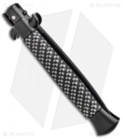 Frank B 9" Italian Stiletto Automatic Knife Sim Carbon Fiber (4" Black) -Knife Promotion Shop Frank B 9 Italian Stiletto Automatic Knife Sim Carbon Fiber Black BHQ 99428 kp side jr