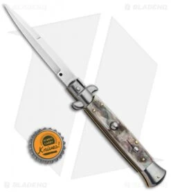 Frank B 9" Italian Stiletto Automatic Bayonet Knife Black Lip Pearl (4" Satin) -Knife Promotion Shop Frank B 9in Italian Stiletto Auto Bayo Black Lip Pearl Satin GX 32349 jr bottlecap