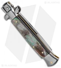 Frank B 9" Italian Stiletto Automatic Bayonet Knife Black Lip Pearl (4" Satin) -Knife Promotion Shop Frank B 9in Italian Stiletto Auto Bayo Black Lip Pearl Satin GX 32349 jr side