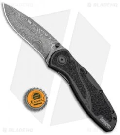 Kershaw Blur Assisted Opening Knife Black Aluminum (3.375" Damascus) 1670BLKDAM -Knife Promotion Shop Kershaw Blur Assisted Opening Knife Black Aluminum Damascus 1670BLKDAM BHQ 107879 kp bottlecap jr