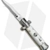 SKM 4.5" Italian Mini Stiletto Automatic Knife White Acrylic (2" Satin Kris)