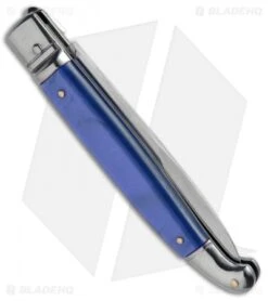 SKM 9.5" Fancy Lever Lock Automatic Knife Blue Acrylic (4" Satin Bayo) -Knife Promotion Shop SKM 9.5in Fancy Acrylic LL Stiletto Bayo Blue BP 19172 jr side