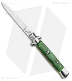 SKM 9" Italian Stiletto Automatic Knife Green Acrylic (4" Satin Flat)