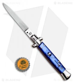 SKM 9" Italian Stiletto Automatic Knife Blue Acrylic (4" Satin Flat) 7 SKM 9" Italian Stiletto Automatic Knife Blue Acrylic (4" Satin Flat) -Knife Promotion Shop SKM Stiletto Automatic Dagger Knife Blue BHQ 95294 ns bottlecap