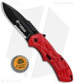 Smith & Wesson Black Ops 3 Red A/O Knife (3.35" Black Serr) SWNKD -Knife Promotion Shop Smith and Wesson Black Ops LL Red Black Serr SWBLOP3RBS BHQ 85067 jr bottlecap