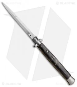 SKM 13" Italian Stiletto Automatic Knife Dark Horn (5.7" Satin Bayonet)