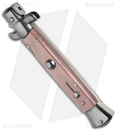 SKM 9" Italian Stiletto Automatic Knife Pink Pearlex (4" Satin Dagger) 3 SKM 9" Italian Stiletto Automatic Knife Pink Pearlex (4" Satin Dagger) - Image 3