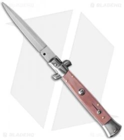 SKM 9" Italian Stiletto Automatic Knife Pink Pearlex (4" Satin Dagger)