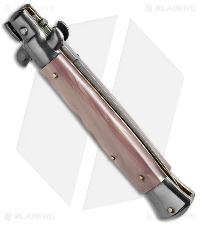 SKM 9" Italian Stiletto Automatic Knife Pink Pearlex (4" Satin Dagger) 2 SKM 9" Italian Stiletto Automatic Knife Pink Pearlex (4" Satin Dagger) - Image 2