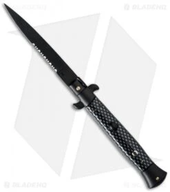 Frank B 9" Italian Stiletto Automatic Knife Sim Carbon Fiber (4" Black Serr)