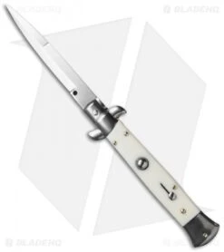 Frank B 9" Italian Stiletto Automatic Knife Sim. Ivory (4" Satin Bayo)